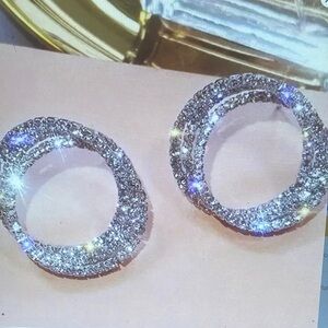Elegant Silver Crystal Hoop Earrings